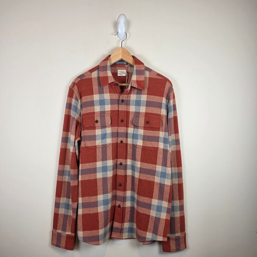 Faherty Mens Size M Legend Sweater Shirt Copper Falls Plaid Soft Stretch